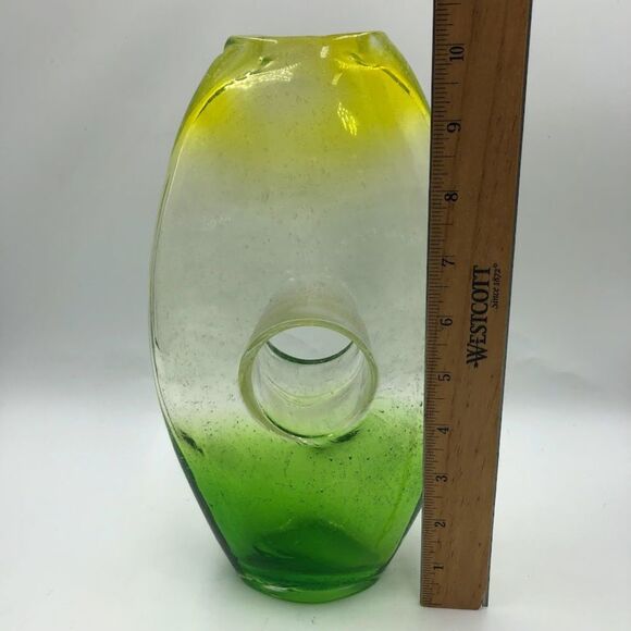 Vintage Ombre Yellow Green Clear Handblown Glass Tabletop Art Vase Décor Indoor - Picture 12 of 13
